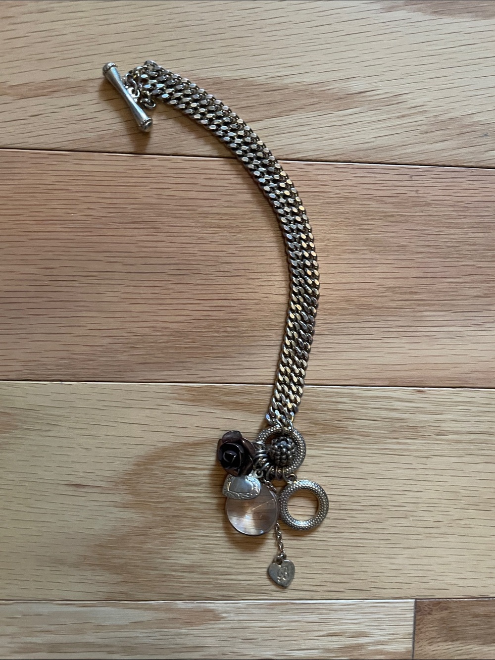 Betsey Johnson Gold-Tone Charm Bracelet with Brown Flower
